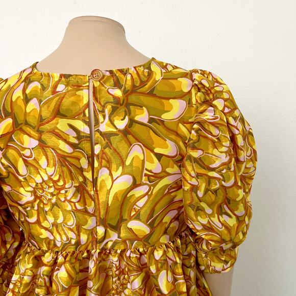 [Kika Vargas] Target Size XXS Yellow Gold Mum Floral Puff Sleeve Mini Dress NWT - Picture 4 of 12